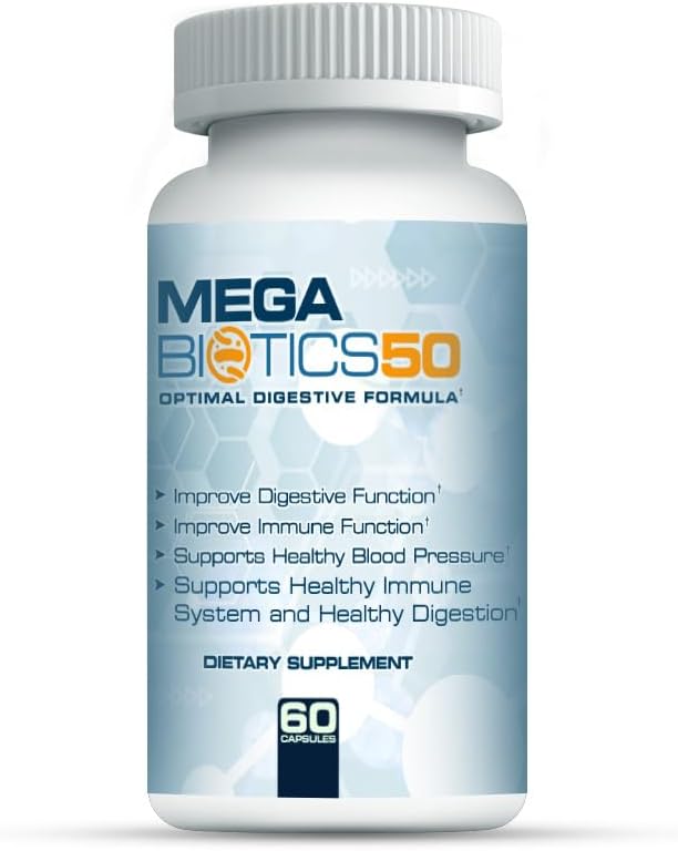 MegaBiotics50-40 Billion with 10 Probiotic Strains Dairy Soy and Gluten Free Strain Verified 60 Capsules
