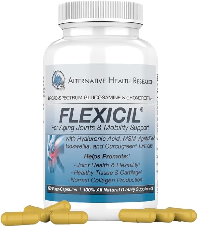 Flexicil Advanced Joint Mobility &amp Support | Glucosamine Chondroitin MSM Hyaluronic Acid Turmeric Boswellia | Broad-Spectrum Bio-Enhanced Ingredients | 120 Vege-Capsules | 30-Day Supply