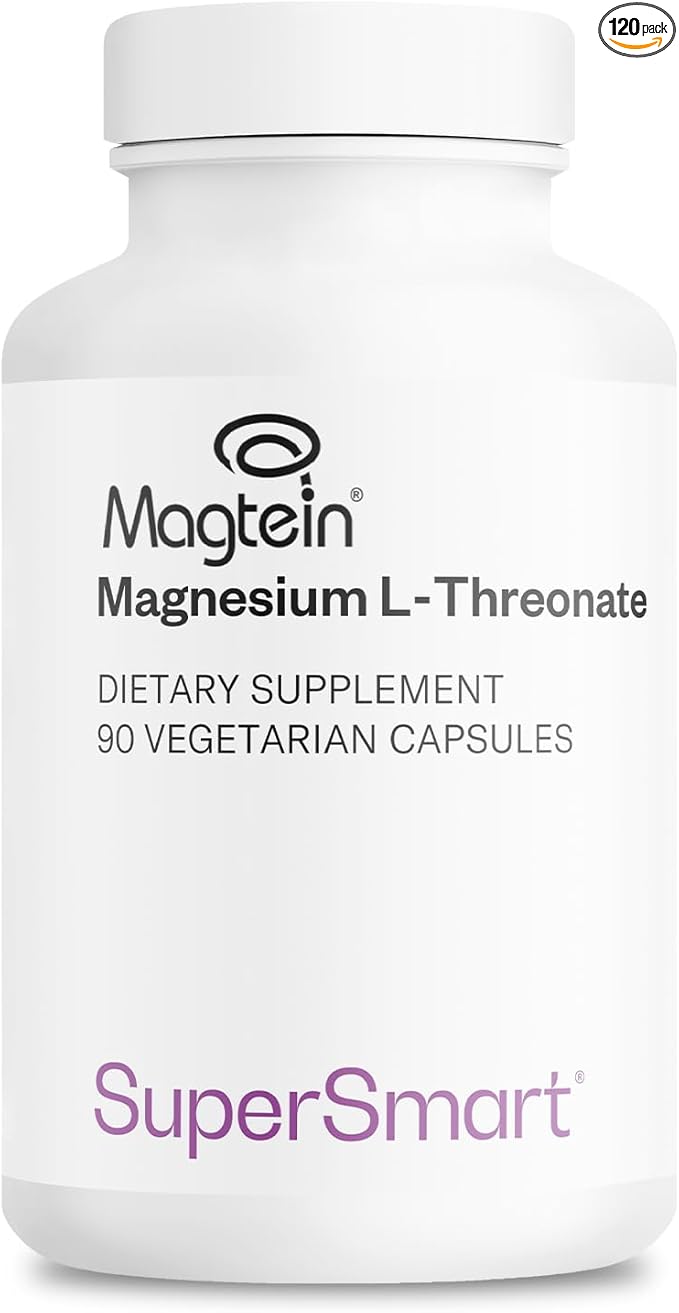 SuperSmart Magnesium L-Threonate 2000mg per Day (Patented Magtein) - Highly Bioavailable Magnesium Threonate - Brain Supplement | Non-GMO &amp Gluten Free - 120 Vegetarian Capsules