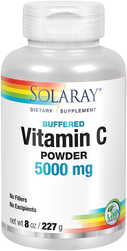 SOLARAY Vitamin C Crystalline 5000mg | Buffered Powder for Gentle Digestion | Healthy Immune Function Collagen Synthesis &amp Antioxidant Support | 8 oz