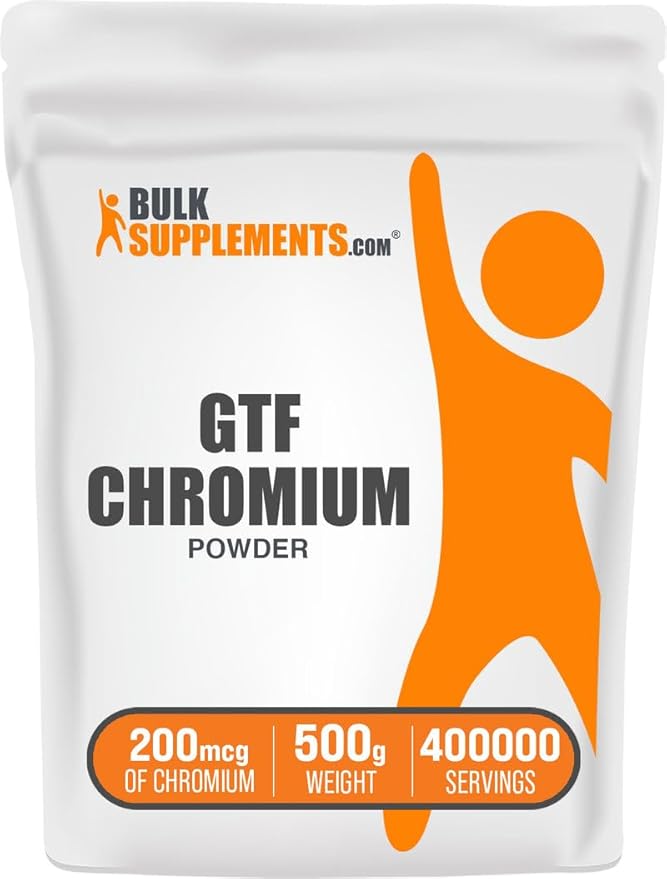 BulkSupplements.com Chromium GTF Powder - Chromium Polynicotinate - Gluten Free &amp Yeast Free 1.25mg per Serving (200mcg) 500g (1.1 lbs) (Pack of 1)