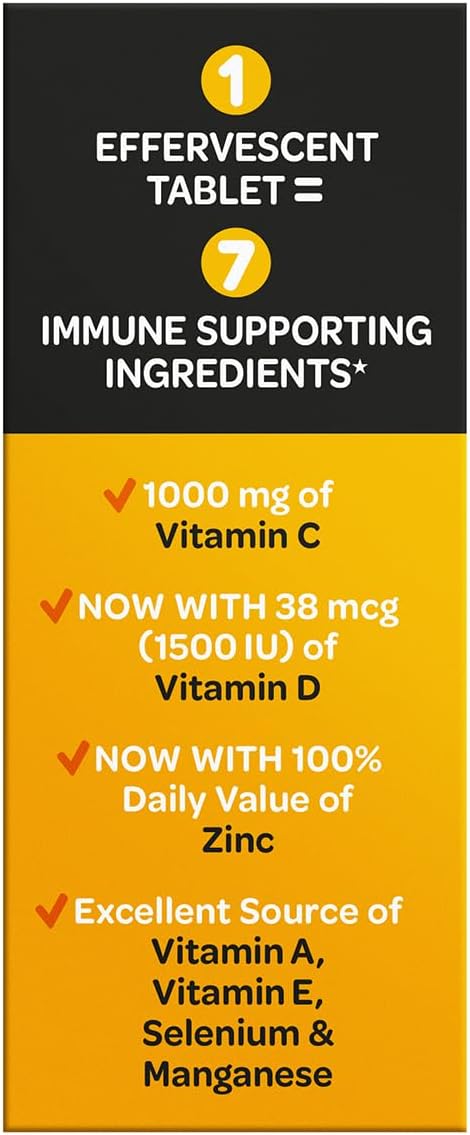 Airborne 1000mg Vitamin C + Zinc Sugar Free Multivitamin Immune Support Effervescent Fizzy Drink Tablets Zesty Orange Flavor with Powerful Antioxidants Vitamins A C &amp E 30 Tablets (2 Pack)