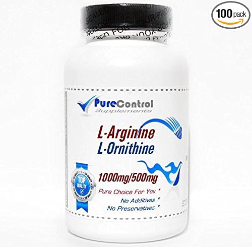 L-Arginine and L-Ornithine 1000mg/500mg // 100 Capsules // Pure // by PureControl Supplements.