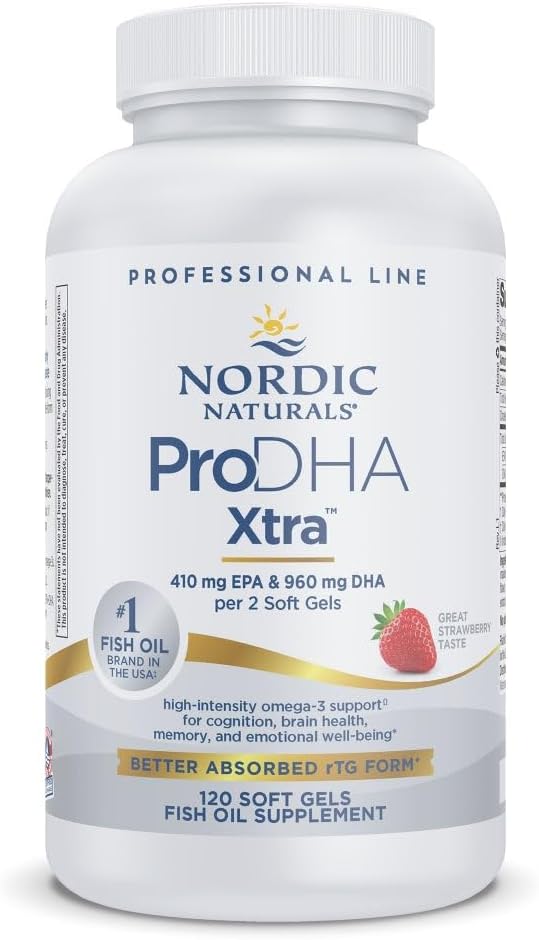 Nordic Naturals ProDHA 1000 Strawberry - 120 Soft Gels - 1660 mg Omega-3 - High-Intensity DHA Formula for Neurological Health Mood &amp Memory - Non-GMO - 60 Servings