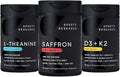 Sports Research® Stress Support Pack - Pure Saffron Supplement 30 mg + Double Strength L-Theanine Supplement + Vitamin D3 + K2 5000 IU