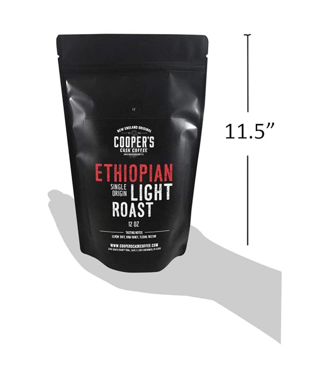 Ethiopian Bold Light Roast Grade 1 Ground Coffee Natural Dry Processed Single Origin Intense Bright Bold &amp Aromatic Coffee Gourmet Coffee - 12 oz Bag