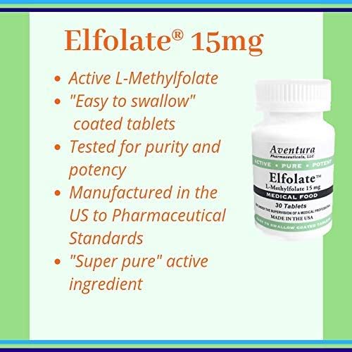 ELFOLATE® 15mg L-Methylfolate Methyl Folate Methylfolate Medical Food Supplement Professional Strength Active Pure Potent 30 Tablets