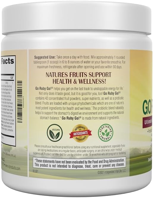 IVL - GO Ruby GO! Red Superfood Powder Juice | 42 Antioxidants Probiotics and Immunity Boost (Beet Root Powder and more Powder Supplements) | Fruit Powder &amp Extract Blend | Energy &amp Digestion