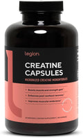 LEGION Micronized Creatine Monohydrate Supplement - Clean Creatine Powder for Muscle Gain &amp Post Workout Recovery - Micronized Creatine Supplement for Maximum Absorption (30 Servings Capsule)