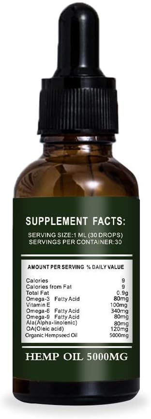 (2 Pack) 5000mg Organic Cold-Pressed Hemp Oil - Rich in Omega 3-6-9 - Natural Hemp Drops - Made in USA