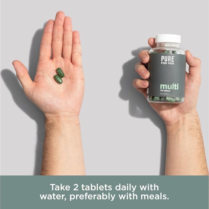 Pure for Men Multivitamin Supplement | Energy Mood Support Strong Bones Antioxidants Minerals | Vitamins A B C D Magnesium Calcium | 42 Fruit &amp Vegetable Proprietary Blend | 120 Vegan Tab