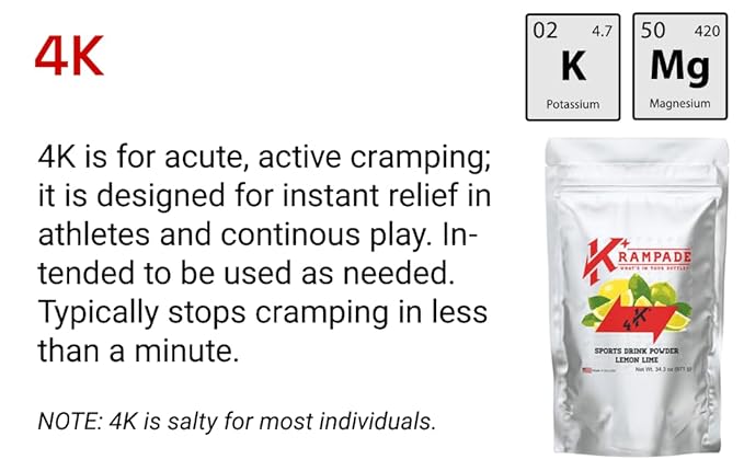 Krampade High Potassium Electrolyte Powder Low Sugar Lemon Lime 7810mg Electrolytes 4000mg Potassium 60mg Magnesium Instant Cramp Relief Cellular Hydration 20 Cramp Stopping Packets