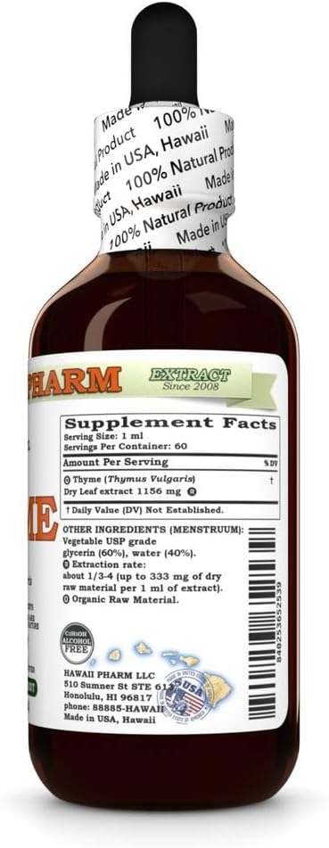 Thyme (Thymus Vulgaris) Dry Leaf Glycerite All Natural Vegan Lab Tested Alcohol-Free Liquid Extract - 2 fl.oz