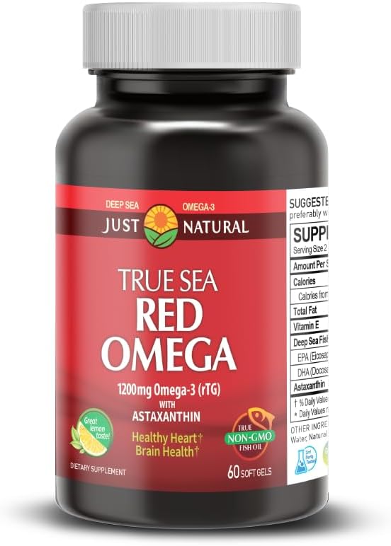 NANOWELL Red Omega-3 with Astaxanthin DHA &amp EPA - Immune Support Fish Oil - 60 Softgels X 1 Bottle (60 Count)