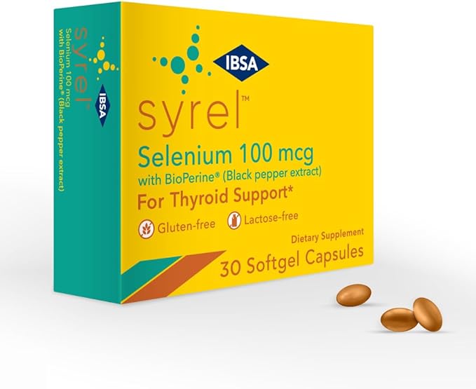 Syrel - Thyroid Support Supplement – 100mcg Selenium and 5mg BioPerine - 30 Soft- Gel Caps for Increased Bioavailability and Absorption - Gluten-Free Lactose-Free Sugar-Free Non-GMO