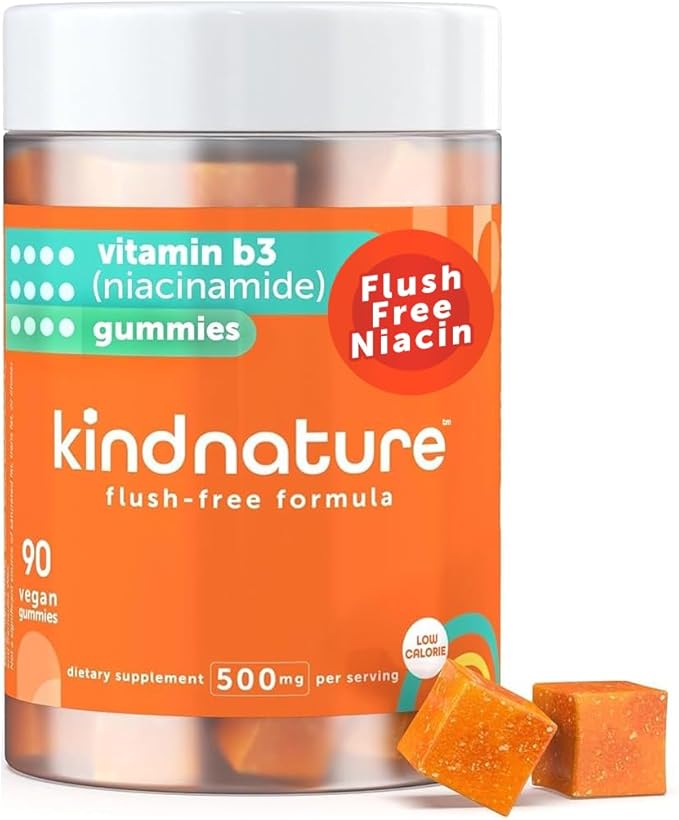 kindnature Vitamin B3 Niacinamide Gummies 500mg – Flush-Free Niacin Supplement – Supports Skin Energy &amp Nervous System Wellness – Vegan Non-GMO Gluten-Free Soy-Free – 90 Gummies