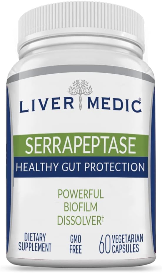 Serrapeptase Pure Digestive Proteolytic Enzymes Enteric Coated Premium Healthy Gut Protection and Vegan Liver Support Supplement for Sinus Respiratory and Gut Health NonGMO (60 Caps)