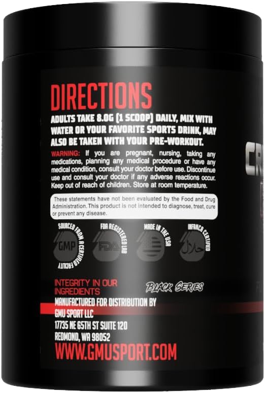 GMU SPORT Creatine HMB Powder – 45 Servings – 5g Creatine Monohydrate + 3g HMB + Piperine – Muscle Growth Strength &amp Recovery – Unflavored