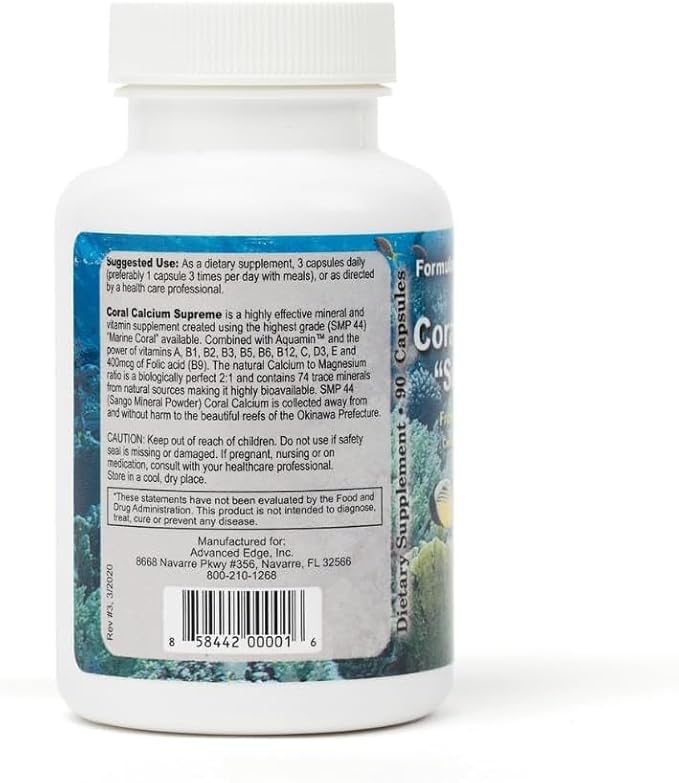 Bobs Best Coral Calcium Supreme I 100% Pure Marine Coral 74 Trace Minerals I 90 Capsules Pack of 2