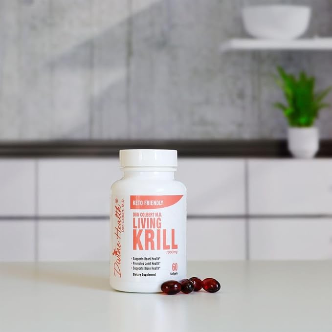 Dr. Colbert MD Living Krill Oil | by Divine Health | Keto Zone | 1000mg | DHA | EPA | Astaxanthin | Phospholipids | 30 Servings | 60 Softgels