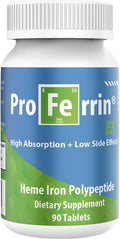 Proferrin ES- 10.5mg of high Absorbing Heme Iron Polypeptide. Made in The USA. 90 Tablets. Easy on The Gut. Not affected by Coffee Calcium or PPI's.