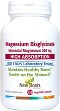 New Roots Herbal Magnesium Bisglycinate 120 Capsules 120-Day Supply - 200mg Elemental Magnesium for Sleep Heart Muscle Function Electrolyte Balance and Bone Health - Gentle on Stomach - Non-GMO