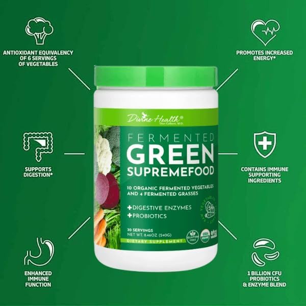 Divine Health Dr. Colbert MD Superfood Package | 30 Servings of Green Supremefood &amp Red Supremefood 14 Organic and Fermented Green Vegetables and Grasses | 8 Organic Fruits