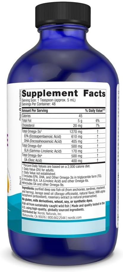 Nordic Naturals Complete Omega Lemon Flavor - 8 oz - 1270 mg Omega-3 - EPA &amp DHA with Added GLA - Healthy Skin Cognition Positive Mood - Non-GMO - 48 Servings