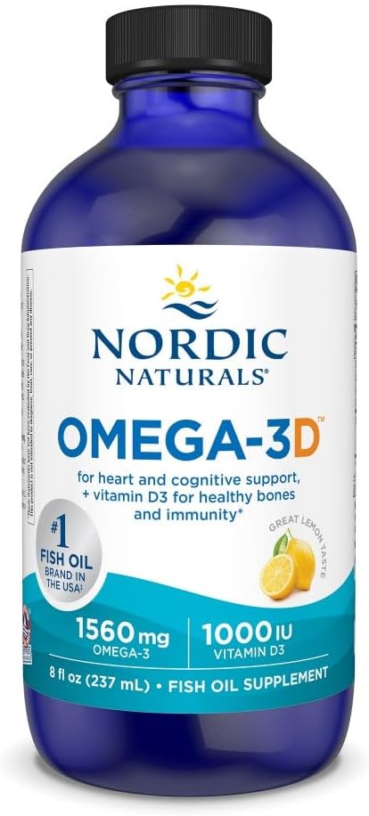 Nordic Naturals Omega-3D Lemon Flavor - 8 oz - 1560 mg Omega-3 + 1000 IU Vitamin D3 - Fish Oil - EPA &amp DHA - Immune Support Brain &amp Heart Health Healthy Bones - Non-GMO - 48 Servings
