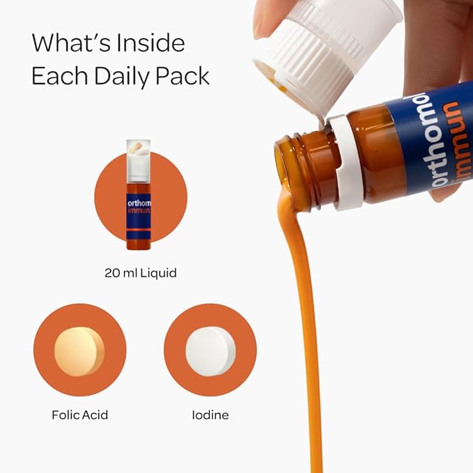Orthomol Immun Immune Support Vials for Adults with Vitamin C Zinc Selenium Iodine Vitamin D E A B Calcium 25+ Immune Boost Nutrients 1 Serving Per Day for Daily Health (30 Day Supply)