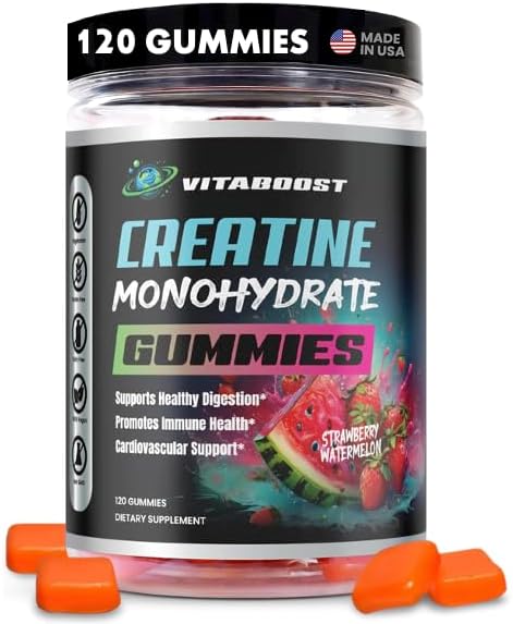 VitaBoost Creatine Gummies 5g- Natural Creatine Monohydrate for Men &amp Women- Delicious Strawberry Watermelon Flavor- Boost Strength Energy &amp Muscle Growth- Vegan Pre Workout Gummies- Made in