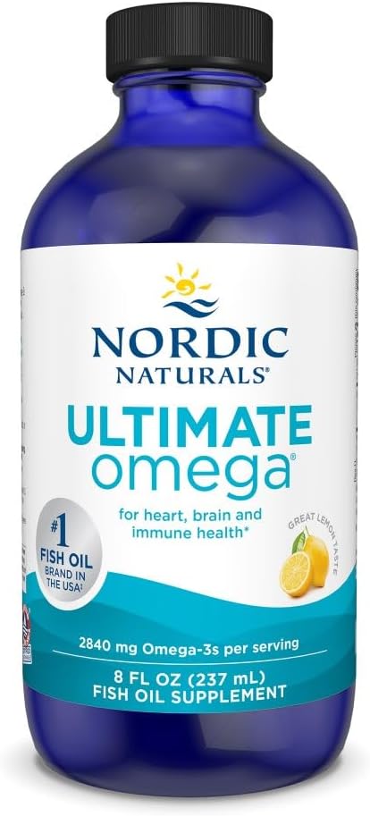 Nordic Naturals Ultimate Omega Liquid Lemon Flavor - 8 oz - 2840 mg Omega-3 - High-Potency Fish Oil Supplement with EPA &amp DHA - Promotes Brain &amp Heart Health - Non-GMO - 48 Servings