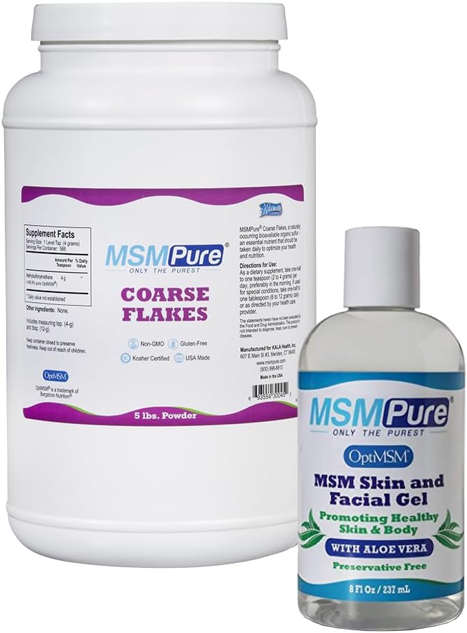 KALA HEALTH MSMPure MSM Coarse Flakes 5lb and MSM Gel with Organic Aloe 8oz Bundle