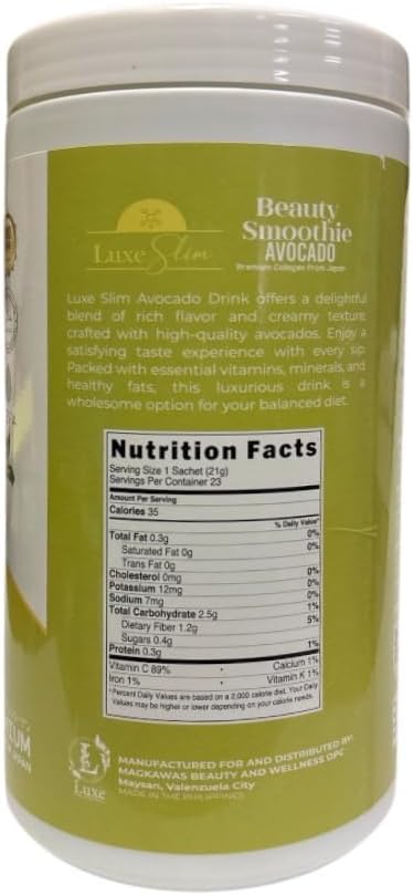 Luxe Slim Half Kilo Beauty Smoothie Avocado Hydrolyzed Marine Collagen Drink