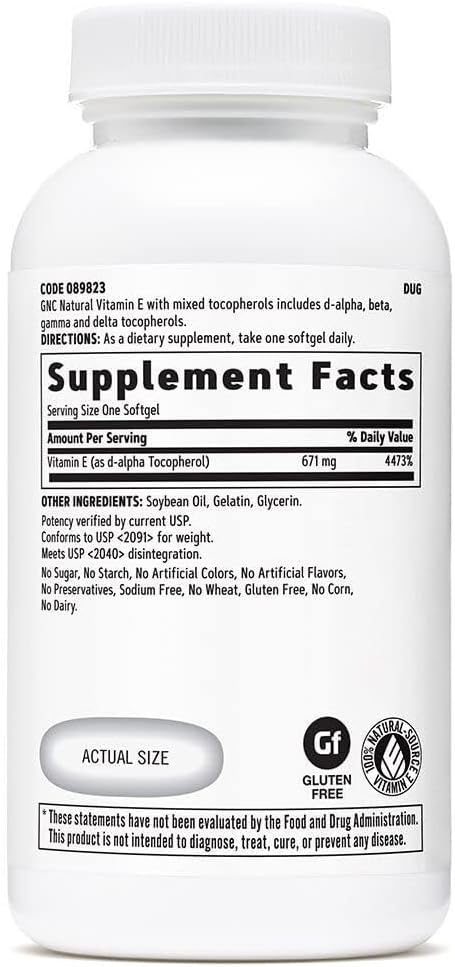 GNC Vitamin E 100% Natural 1000IU - 60 Softgels 60 Servings