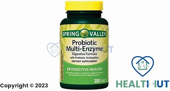 Spring Valley Probiotic Multi-Enzyme Digestive Formula Tablets 200 Count + 1 Mini Pill Container with Key Chain (Colors May Vary)