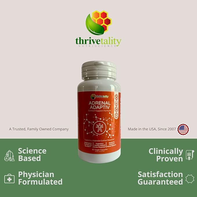 Adrenal ADAPTIV Cortisol Support Formula by Thrivetality | #1 Physician Formulated | Clinically Proven | Adaptogen Blend with RELORA Ashwagandha and Rhodiola