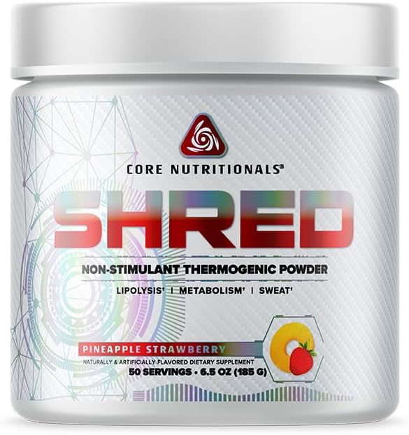 Core Nutritionals Platinum Shred Non-Stimulant Fat Burning Thermogenic Powder with 1G Acetyl-L-Carnitine 50 Servings (Pineapple Strawberry)