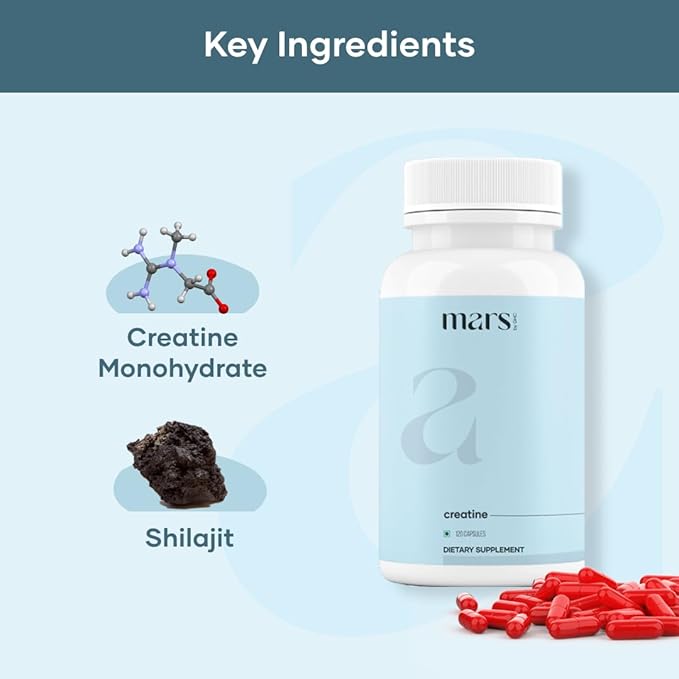 mars by GHC Micronized Creatine Monohydrate Capsules with Shilajit &amp Ashwagandha | Overall Well-Being | 240 Count | Pack of 2