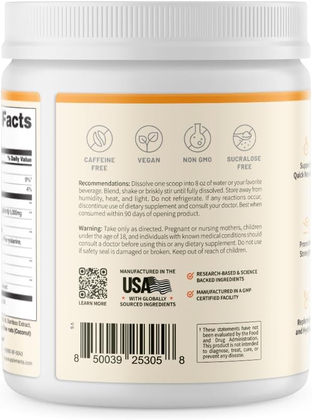 Snap Supplements BCAA Powder - 5g Vegan Branched Chain Amino Acids (2:1:1 Leucine Isoleucine Valine) + Essential Amino Acids with Nitric Oxide Booster 30 Servings Peach Mango