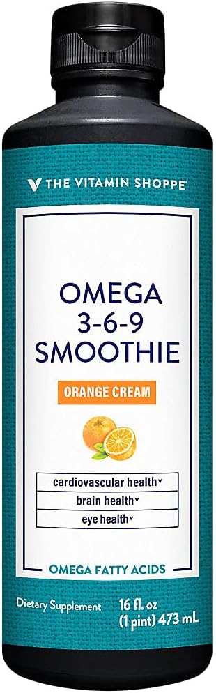 The Vitamin Shoppe Omega 3-6-9 Smoothie - Complete EFA Formula | Orange Cream Flavor Liquid | 16 oz | Heart &amp Brain Health