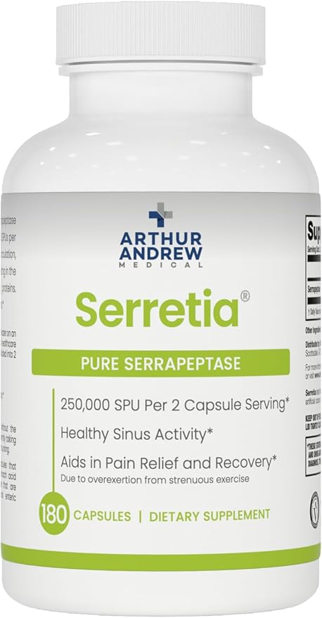 Arthur Andrew Medical Serretia Serrapeptase Formula for Muscle and Sinus Support 180 Capsules