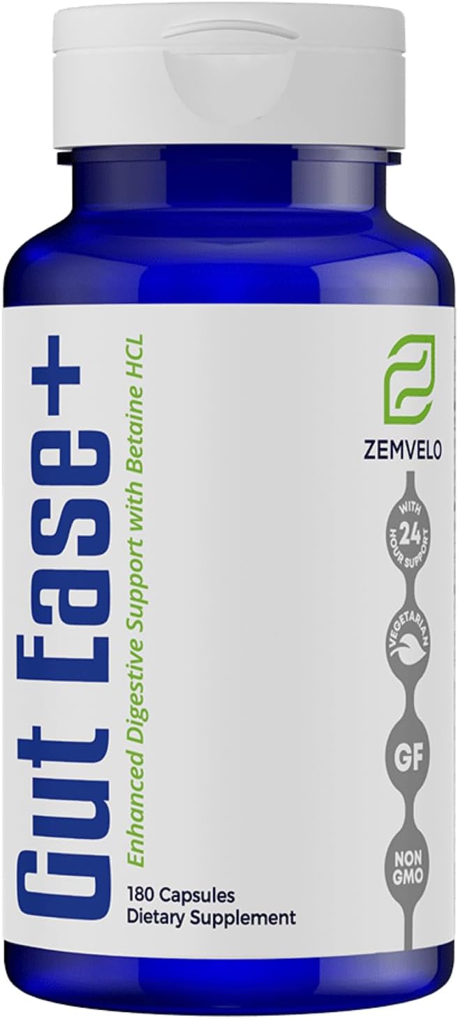 Gut Ease+ Betaine HCl Supplement - Supports Healthy Digestion and Nutrient Absorption - Promotes Balanced HCL Levels with Betaine Hydrochloride - 90 Servings