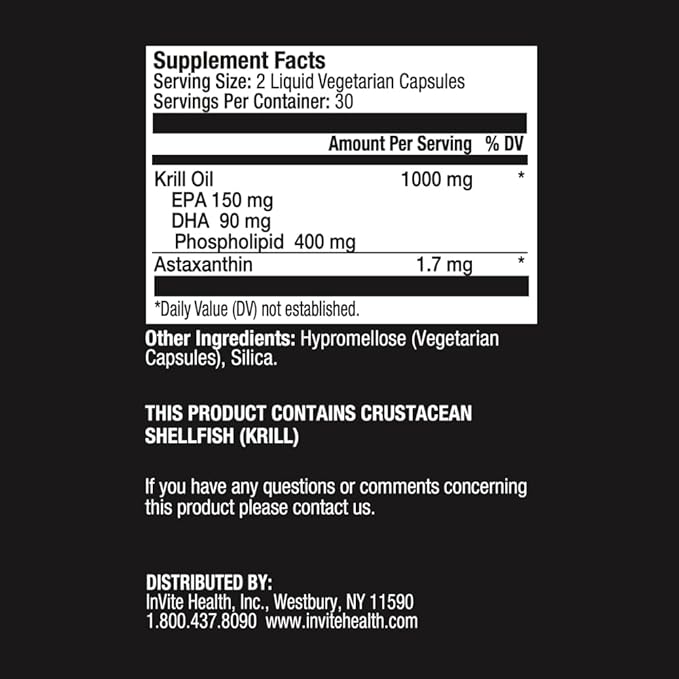 Invite Health Krill Oil Advanced - Supports Cardiovascular and Brain Health - Supplies EPA DHA Astaxanthin and Omega-3 Phospholipids - 60 Capsules