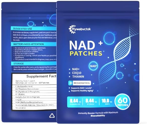NAD Patches for Women &amp Men 60 Count NAD+ Boost Patch for Anti-Aging Wellness and Energy Support Extra Strengthwith NMNCoQ10Thiamine &amp Resveratrol