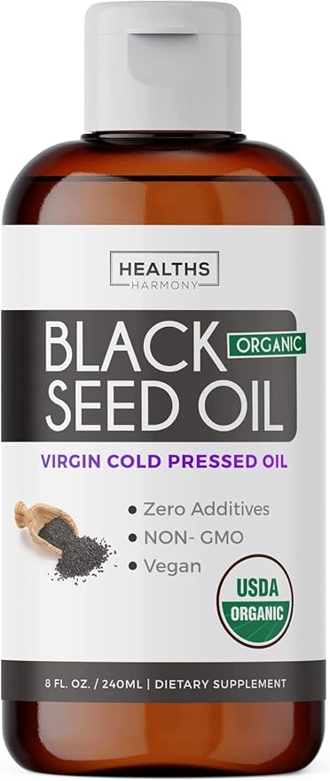 Bundle of Black Seed Oil Liquid &amp Olive Leaf Extract - Immune Support Synergy Bundle - Organic Black Seed Oil Liquid (8 fl oz) &amp Olive Leaf Extract with 20% Oleuropein Immune Supplement (60 Ca
