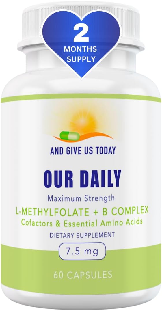 Our Daily Vites L-Methylfolate B Complex Cofactors &amp Essential Amino Acids (7.5mg) - Active Folate Methylated B12 Methylcobalamin B6 and Glycine - 60 Count