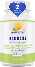 Our Daily Vites L-Methylfolate B Complex Cofactors &amp Essential Amino Acids (7.5mg) - Active Folate Methylated B12 Methylcobalamin B6 and Glycine - 60 Count