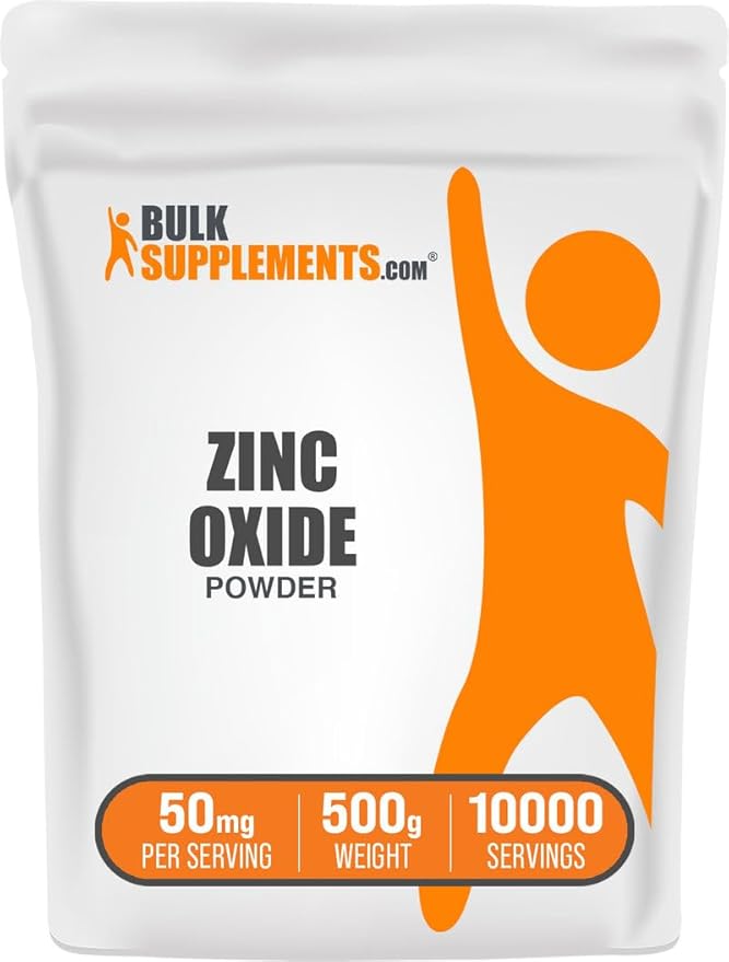 BulkSupplements.com Zinc Oxide Powder - Zinc Oxide Supplement Mineral Supplement for Immune Support - Gluten Free 50mg per Serving 500g (1.1 lbs) (Pack of 1)
