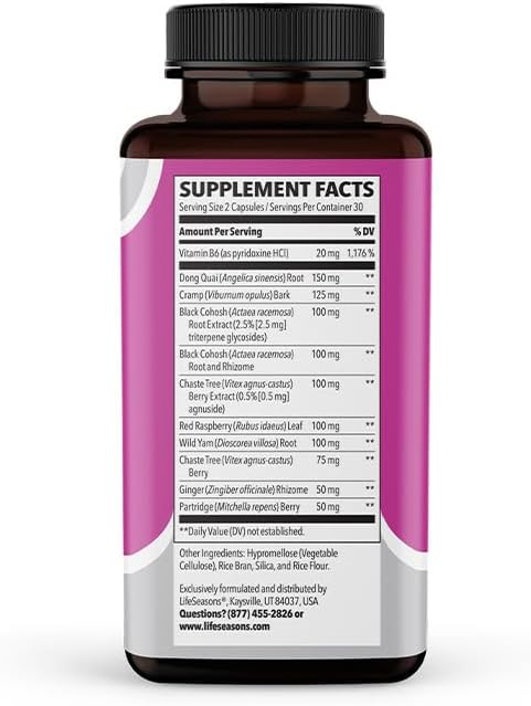 LifeSeasons - PreMense-T - PMS Relief Supplement - Support for Pre-Menstrual Symptoms Cramping &amp Breast Tenderness - Nourish Tissue - Ginger Crampbark Dong Quai Chasteberry &amp Vitamin B6-60 Ca